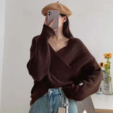Women's wrap V-neck sweater with open shoulders - Soft and modern