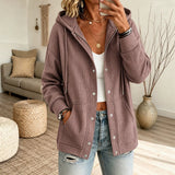 Women's Hooded Cardigan with Drawstring - Casual and Comfortable