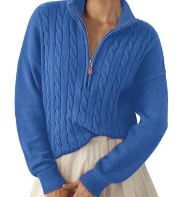 Women's half-zip high-neck sweater - Retro and comfortable