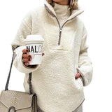 Soft Fleece Wool Sweater for Women with Turn-Back Cuffs – Loose Fit and Comfortable Warmth