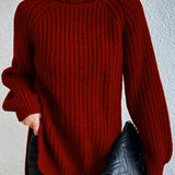 Turtleneck sweater for women with raglan sleeves and split hem