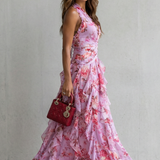 Belladina | Romantic Cascading Rose Maxi Dress with American Neckline