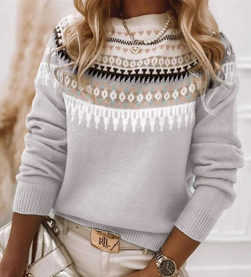 Elegant round-neck sweater for women – Comfortable knitted sweater