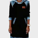 Irena - Hooded Sweat Dress with Denim Effect