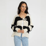 Striped V-Neck Tie Cardigan