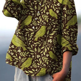Nora | Women's Vintage Floral Bird Art Print Casual Shirt