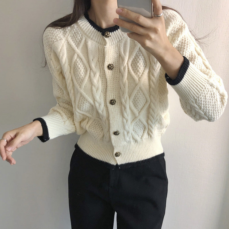 Women's button-up colour-block cardigan – Soft and trendy