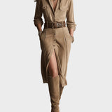 Trendy Brown Suede Midi Dress for Women