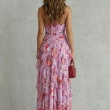 Belladina | Romantic Cascading Rose Maxi Dress with American Neckline
