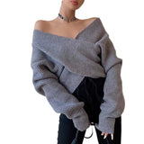 Women's wrap V-neck sweater with open shoulders - Soft and modern