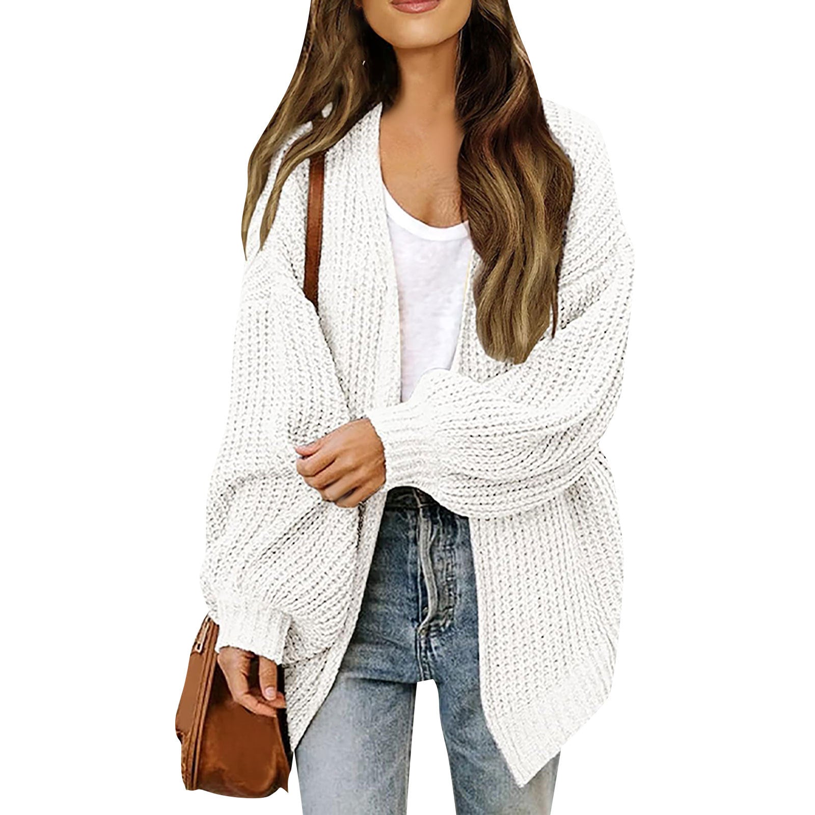 Women's chunky knit coatigan – Comfortable oversized style with lantern sleeves