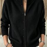 Women's zip-up crew-neck sweater - Soft and practical