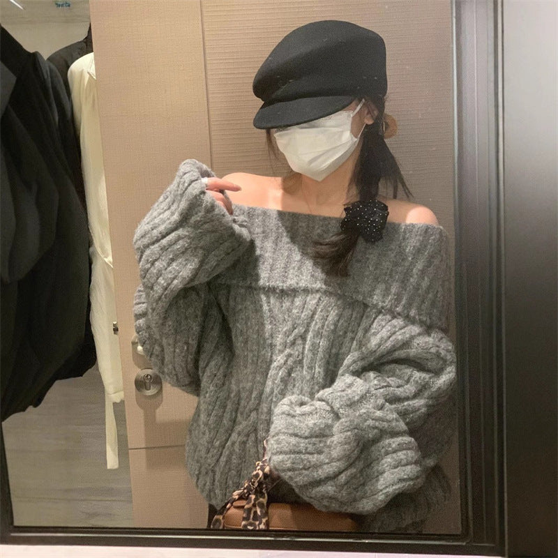 Women's Faux Mink Knit Off-Shoulder Sweater – Soft, Cozy, and Elegant Style