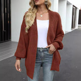 Women's chunky knit coatigan – Comfortable oversized style with lantern sleeves
