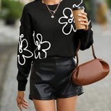 Elegant Women's Sweater with Flower Embroidery – Soft Knit with Round Neck