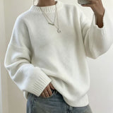 Loose-fit women's solid-colour knitted sweater – Soft and easy to wear