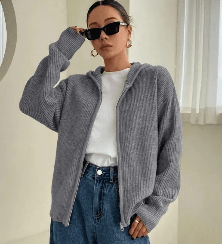 Knitted zip-up sweater for women