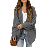Women's chunky knit coatigan – Comfortable oversized style with lantern sleeves