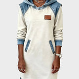 Irena - Hooded Sweat Dress with Denim Effect