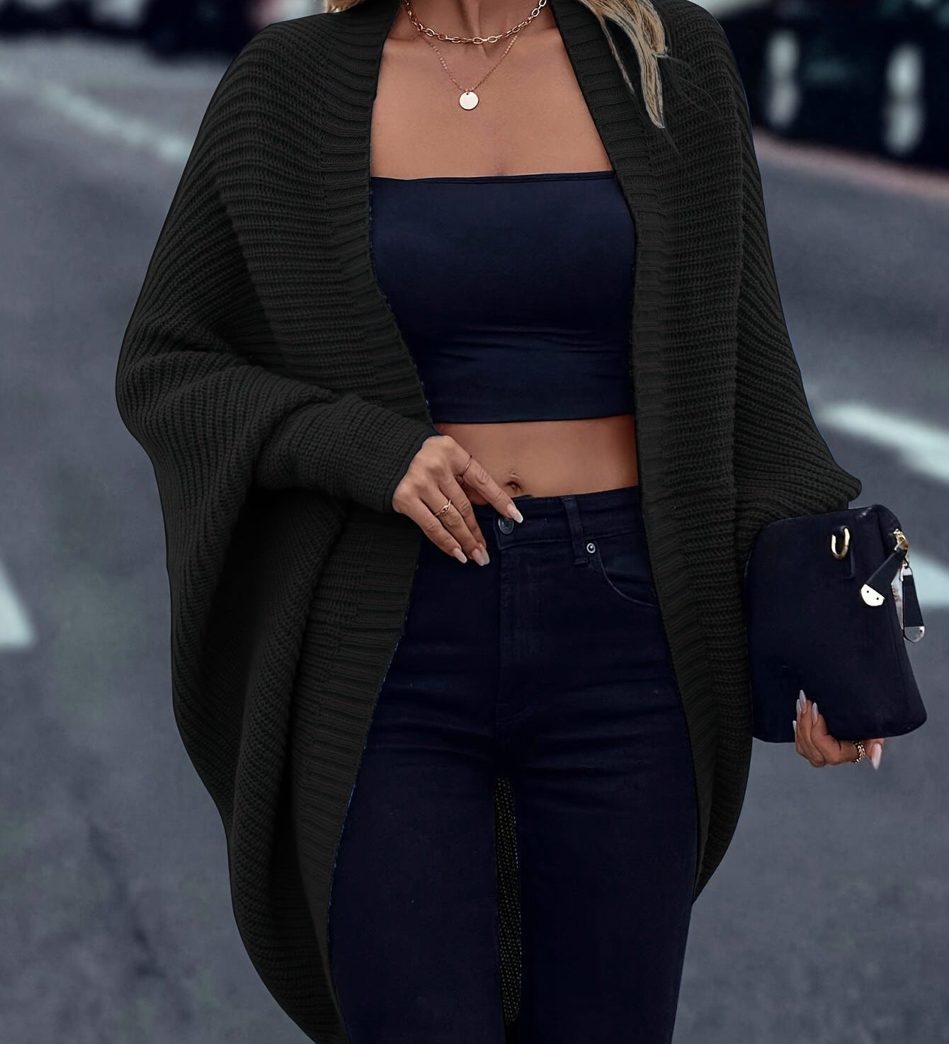 Women's loose batwing-sleeve cardigan - Soft and fluid