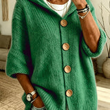Women's Solid Hooded Cardigan – Casual Everyday Design in Long-Sleeved Knit with Buttons