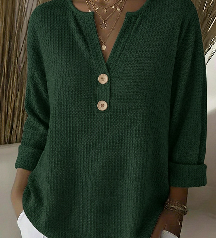 Lucia | Textured Henley T-Shirt with Buttons