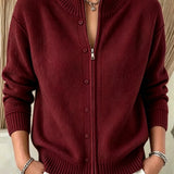 Women's zip-up crew-neck sweater - Soft and practical