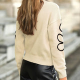 Elegant Women's Sweater with Flower Embroidery – Soft Knit with Round Neck