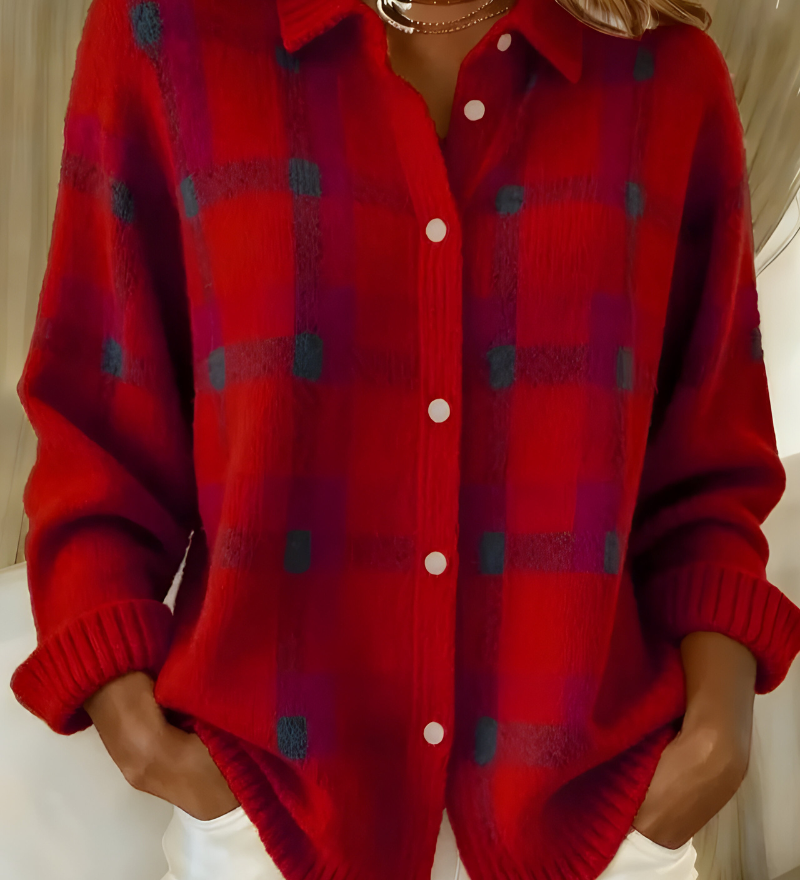 Soft Checked Women's Cardigan – Elegant and Comfortable Knitted Plaid