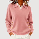 Long-Sleeved Women's Knitted Sweater – Elegant Classic Buttoned Collar