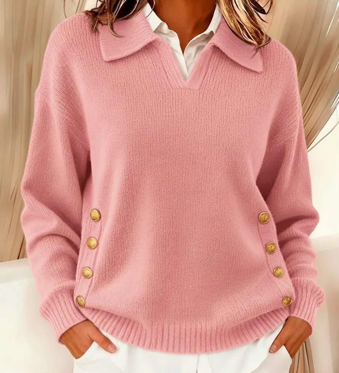 Women's Buttoned Polo-Neck Sweater – Simple and Elegant