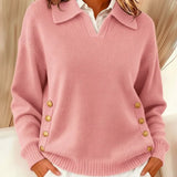 Women's Buttoned Polo-Neck Sweater – Simple and Elegant