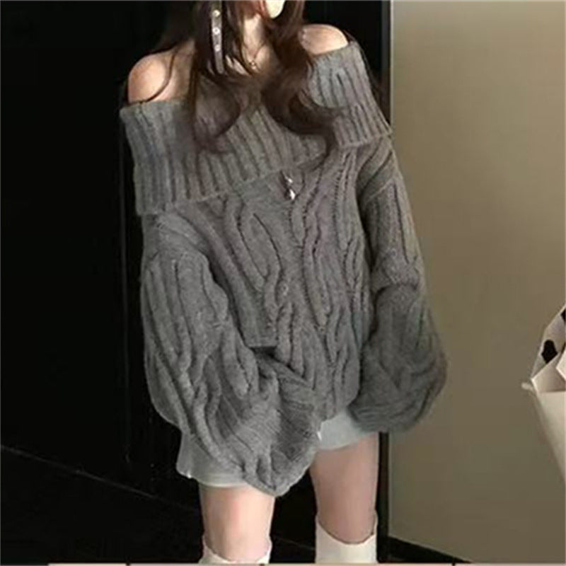 Women's Faux Mink Knit Off-Shoulder Sweater – Soft, Cozy, and Elegant Style