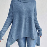 Irregular Turtleneck Sweater for Women – Loose Knitted Sweater with Long Sleeves
