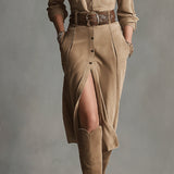 Trendy Brown Suede Midi Dress for Women