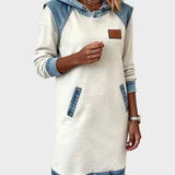 Irena - Hooded Sweat Dress with Denim Effect