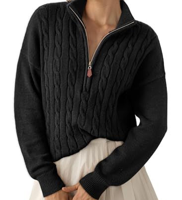 Women's half-zip high-neck sweater - Retro and comfortable