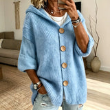 Women's Solid Hooded Cardigan – Casual Everyday Design in Long-Sleeved Knit with Buttons
