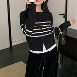 Women's striped crew-neck knit cardigan – A casual and comfortable style, ideal for layering every day