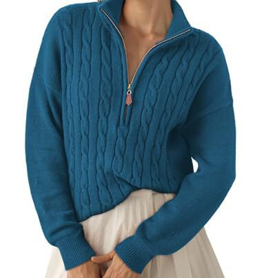 Women's half-zip high-neck sweater - Retro and comfortable