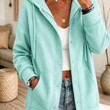 Women's Hooded Cardigan with Drawstring - Casual and Comfortable
