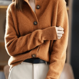 Women's Wool Blend Cardigan – Soft Knit with V-Neck and Front Buttons
