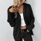 Knitted Hooded Vest Cardigan for Women – Casual V-Neck Buttoned Long Sleeves
