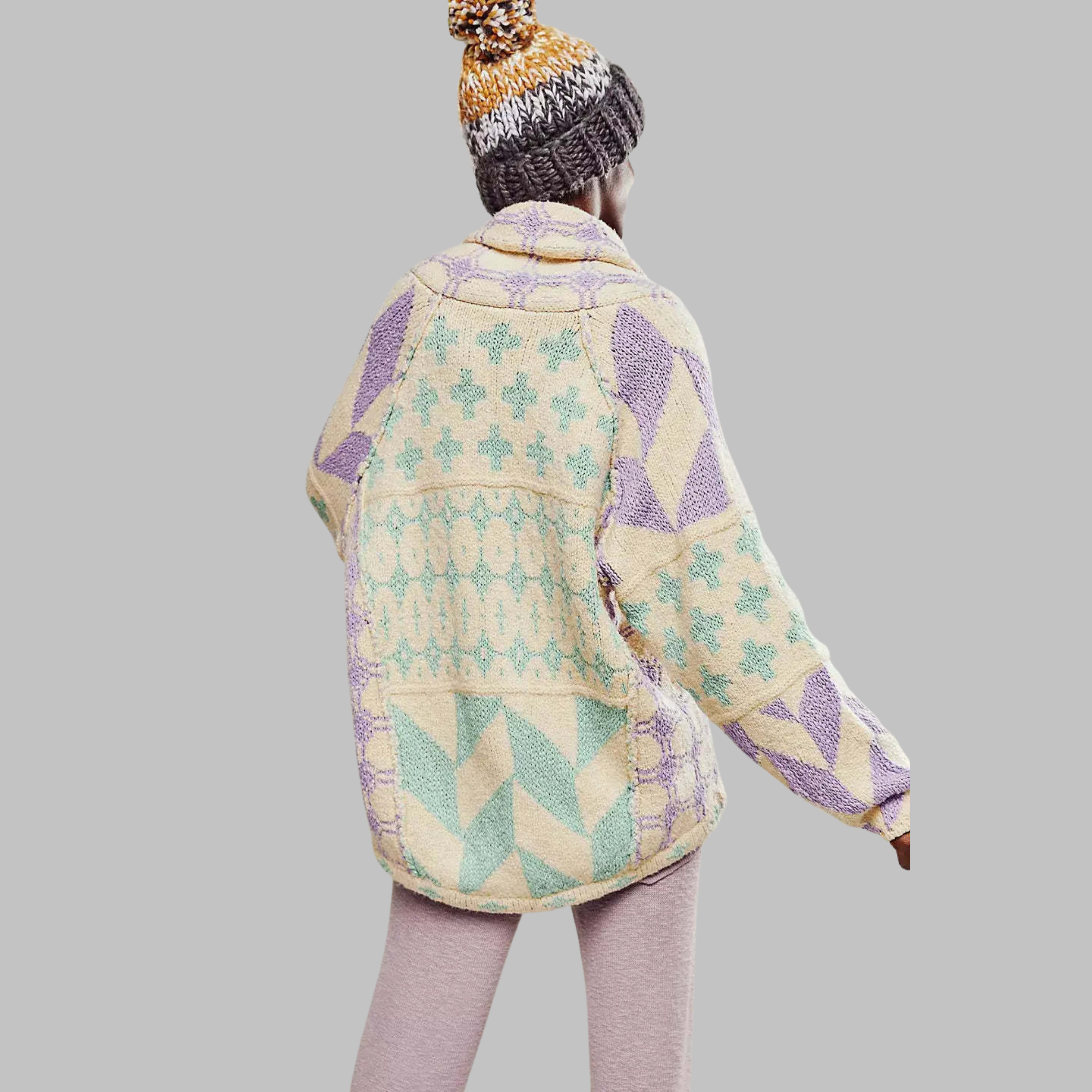 Geometric long women's cardigan - Bold and colourful