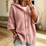 Women's Solid Hooded Cardigan – Casual Everyday Design in Long-Sleeved Knit with Buttons