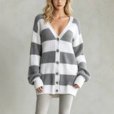 Women's striped knit coatigan - Soft and comfortable