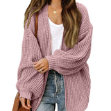 Women's chunky knit coatigan – Comfortable oversized style with lantern sleeves