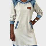 Irena - Hooded Sweat Dress with Denim Effect