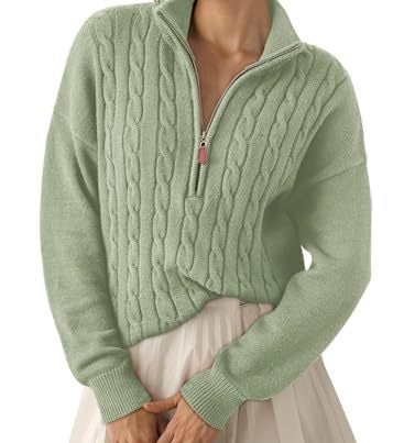 Women's half-zip high-neck sweater - Retro and comfortable