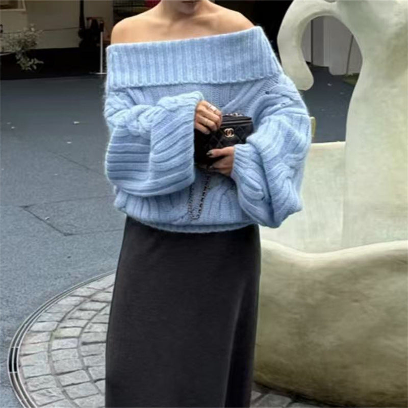Women's Faux Mink Knit Off-Shoulder Sweater – Soft, Cozy, and Elegant Style